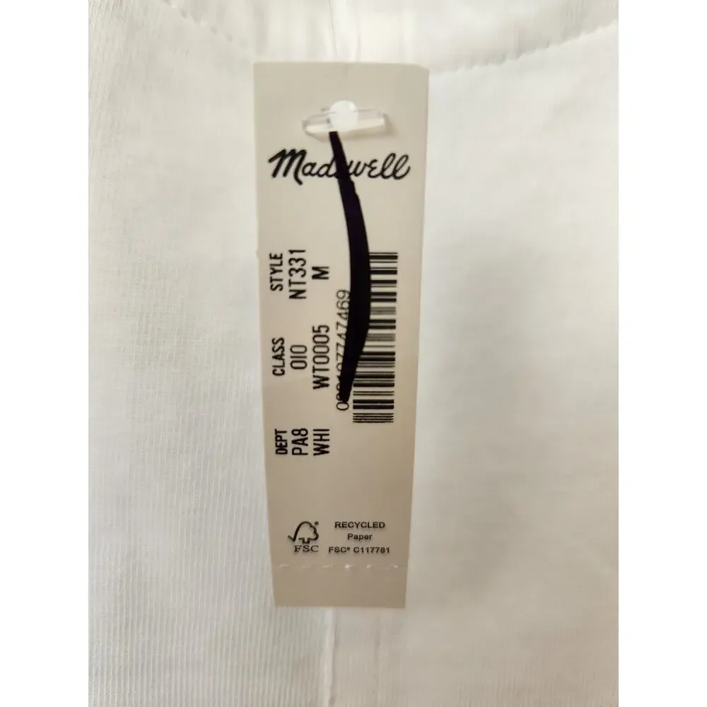 NWT Madewell Puff-Sleeve Tee 100 Percent Cotton White M *Flaw SEE DESCRIPTION